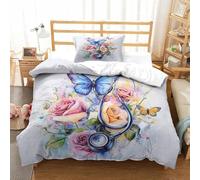 Butterfly And Rose Three-dimensional Printing Bedding Bedding Ensemble Butterfly And Rose Quilt Cover Ultra-fine Fiber Pillow Slip Included Gentle And Washable Single(135x200cm)
