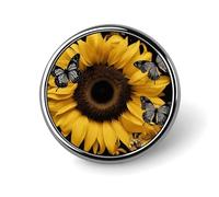 Butterfly And Sunflower Badges Circle with Button Design, Personalized Picture Pin Brooches, Round Badge Holders for Decorate Hat Shirt Clothing Bag Accessories