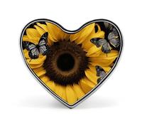 Butterfly And Sunflower Badges Heart with Button Design, Personalized Picture Pin Brooches, Heart Badge Holders for Decorate Hat Shirt Clothing Bag Accessories