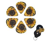 butterfly and sunflower Guitar Picks 6 Pack, 0.46mm Thickness Celluloid Bass Pick with Leather Guitar Pick Holder Keychain Abstract Art Pics Plectrum for Acoustic Electric Guitar, Ukulele, Bass