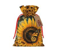 Butterfly And Sunflower Printed Christmas Drawstring Gift Bags-Xmas Wrapping Bags,Candy Bag,For Holiday Party Decorations,Wedding Party Supplies M Red Christmas Ribbon