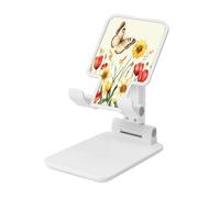 Butterfly And Sunflowers, Tulips Foldable Cell Phone Stand Adjustable Angle Height Desktop Portable Cellphone Cradle Compatible With All Smartphone White-Style