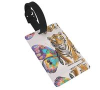 Butterfly and Tiger Luggage Tags for Suitcases, PVC Suitcase Tag with Secure Strap Suitcase Identifier with Privacy Name Card for Travel Bag Tags Personalized Baggage Tag for Women Men