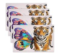 Butterfly and Tiger Placemats Heat Resistant Anti Slip Dining Table Place Mats Washable Linen Placemat Wipeable Placemat for Kitchen Art Placemats Easy to Clean