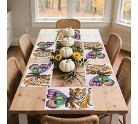 Butterfly and Tiger Placemats Heat Resistant Anti Slip Dining Table Place Mats Washable Linen Placemat Wipeable Placemat for Kitchen Art Placemats Easy to Clean