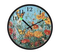 Butterfly and Yellow Flower Night Light Wall Clock Glow in Dark Light Up Wall Clocks Non-Ticking Silent Battery Operated Clocks 12 Inch for Bedroom Home