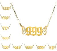 Butterfly Angel Wing Number Necklaces Pendants For Women ,Lucky Dainty Gold Silver Numerology Choker Chain 000 111 222 333 444 555 666 777 888 999 Jewelry For Teen Birthday Gifts-Gold