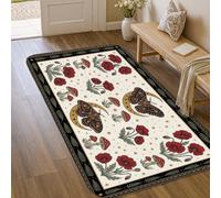 Butterfly Area Rug, Bohemian Eclectic Poppy Crescent Moon Fall Red Non-Slip Edge Binding Doormat Throw Rug Rectangle Bathroom Entryway Bedside Doorway Decor 3' X 5'