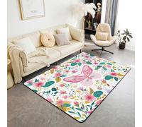 Butterfly Area Rug Botanical Floral Print Indoor Floor Mats Entrance Rugs for Boys Girls Room Decor,Watercolor Floral Non Slip Absorbent Carpets, 4'11" x 3'3" (Rectangular)
