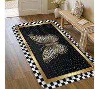 Butterfly Area Rug, Elegant Modern Polka Dots Checkered Pattern None Black Low Pile Sponge Edge Binding Doormat Throw Rug Rectangle Entryway Bathroom Kitchen Doorway Decor 3' X 5'