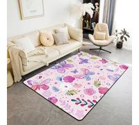 Butterfly Area Rug Floral Butterfly Print Indoor Floor Mats Entrance Rugs for Boys Girls Room Decor,Watercolor Flower Non Slip Absorbent Carpets, 4'11" x 3'3" (Rectangular)