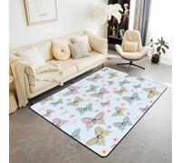 Butterfly Area Rug Watercolor Butterflies Indoor Floor Mats Entrance Rugs for Boys Girls Room Decor,Floral Blue Non Slip Absorbent Carpets, 6'6" x 4'11" (Rectangular)