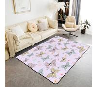 Butterfly Area Rug Watercolor Butterflies Indoor Floor Mats Entrance Rugs for Boys Girls Room Decor,Floral Mauve Non Slip Absorbent Carpets, 6'6" x 4'11" (Rectangular)