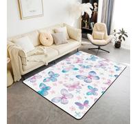 Butterfly Area Rug Watercolor Butterfly Flower Indoor Floor Mats Entrance Rugs for Boys Girls Room Decor,Floral Print Non Slip Absorbent Carpets, 6'6" x 4'11" (Rectangular)