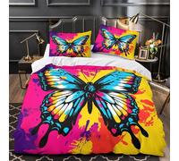 Butterfly Art Duvet Cover 3D Design Printed Wrinkle-Resistant 3 Pieces Bedding Set Zipper vibrant Pop Quilt Cover Ultra Soft Breathable for Teens Kids Girls Boys Women Adults Single（135x200cm）