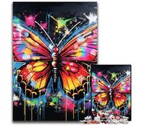 Butterfly Art Graffiti 1000 Pieces Puzzles for Adults Wooden Jigsaw Puzzles for Home Decor, Brain Training 50x75CM/19.68x29.52inch