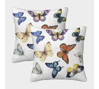Butterfly Art Print-Watercolor Illustration Style Pillow Covers 2 Pack Cozy Pillowcases Available All Seasons Cushion Covers Zippered Decorative for Sofa Living Room Bed Home 50x50cm