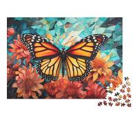 Butterfly Art Stained Glass 1000 Piece Jigsaw Puzzle Stunning Monarch Butterfly Mosaic Decor Educational Gift Puzzle for Adults 52x38cm/1000pcs