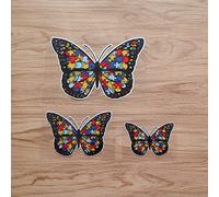 Butterfly Autism Awareness Puzzle Piece Autistic Sticker Decal Vinyl - 3 Pack Reflective, 7.6cm, 10.2cm, 15.2cm - for Car Boat Laptop Cup