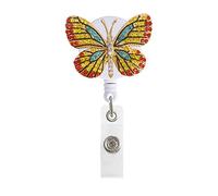Butterfly Badge Reel, Retractable Rhinestone Badge Clip Nurse ID Badge Holder Bling Yellow Badge Reel for Teachers Nurses Volunteers Student (Nylon Cords + Alligator Clip + Snap)