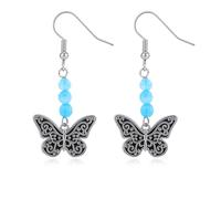 Butterfly Bead Drop Dangle Hook Earrings for Women, Large, Brass, No Gemstone