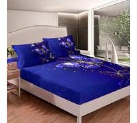 Butterfly Bed Sheet Set Butterflies Print Bedding Set Flying Insects Pattern Fitted Sheet for Children Kids Boys Girls 3D Galaxy Animal Bed Cover Double Size Luxury Blue Gold with Pillowcase