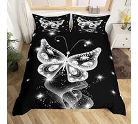 Butterfly Bedding Set Galaxy Bedclothes Single Kids Boys Girls Teens Dreamy Diamond Feather Print Duvet Cover Set Sparkle Black White Decor Microfiber Bedclothes 2 Pieces