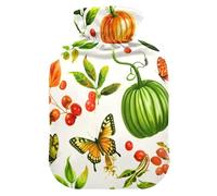 Butterfly Berries Leaves White Hot Water Bottle with Cover for Pain Relief Hot Water Bag for Pregnant Women, 1L