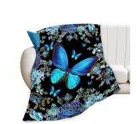 Butterfly Blanket Blue Butterflies Decor Throw Blanket Super Warm Soft Plush Fleece Flannel Beautiful Butterfly Flowers Blanket Gifts for Girls Boys Winter Couch Bedding for Baby Kids Women 50"X60"