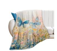 Butterfly Blanket Butterfly Floral Botanical Decor Throw Blanket Comfy Plush Flannel Fleece Warm Soft Fluffy Fuzzy All Season Blanket Gifts for Girls Boys Women Teens for Room Bed Sofa Couch 40"X50"