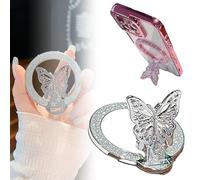 Butterfly Bling Magnetic Phone Ring Holder for MagSafe,Cellphone Support Metal Ring Holder Finger Grips for All Smartphones (silver)