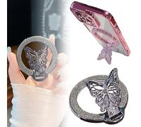 Butterfly Bling Magnetic Phone Ring Holder for MagSafe,Cellphone Support Metal Ring Holder Finger Grips for All Smartphones (black)