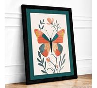 Butterfly & Bloom Botanical Framed Wall Art Print A2 (59.4×42cm) Black, Wall Decor for Living Room, Bedroom, Office & Home, Ready to Hang, Art Gift