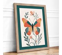 Butterfly & Bloom Botanical Framed Wall Art Print A2 (59.4×42cm) Oak, Wall Decor for Living Room, Bedroom, Office & Home, Ready to Hang, Art Gift