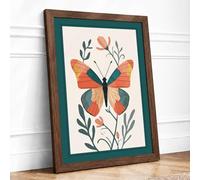 Butterfly & Bloom Botanical Framed Wall Art Print A2 (59.4×42cm) Walnut, Wall Decor for Living Room, Bedroom, Office & Home, Ready to Hang, Art Gift