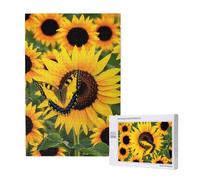 Butterfly Blooming Sunflower Plants Flowers Printed 1000 Piece Jigsaw Puzzle for Adults, Cut Brain Teaser Game for Family Home Decor Gift(29.5x19.7 Inch)