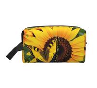 Butterfly Blooming Sunflower Plants Flowers Printed Makeup Bag Large Travel Cosmetic Bags Waterproof Cosmetic Case Toiletry Bag Organizer for Women Mom Girls