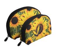 Butterfly Blooming Sunflower Plants Flowers Printed Makeup Bags 2-Piece Portable Shell Travel Toiletry Bag Cosmetic Organizer Bag for Women
