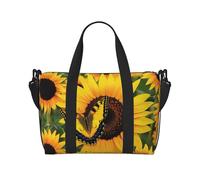 Butterfly Blooming Sunflower Plants Flowers Printed Travel Bag Duffle Bag for Men Women, Large Water Resistant Gym Bag Weekend Holdall Bag with Shoulder Strap