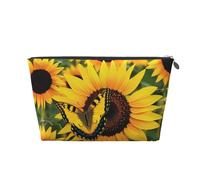 Butterfly Blooming Sunflower Plants Flowers Printed Travel Cosmetic Bags with Silver Zipper Makeup Organizer Cosmetic Case Toiletry Bag for Women Mom Girls