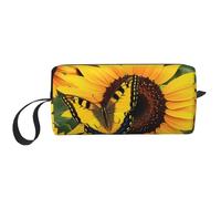 Butterfly Blooming Sunflower Plants Flowers Printed Travel Makeup Bag Portable Cosmetic Bag Makeup Case Toiletry Handbag Organiser for Women