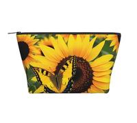 Butterfly Blooming Sunflower Plants Flowers Printed Travel Makeup Bag Trapeze Cosmetic Bag Makeup Case Toiletry Bag Organiser for Women
