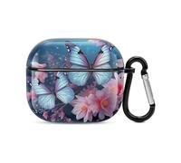 Butterfly Blossoms Bluetooth Earbuds Case Cover Full Body Shockproof Protection Hard Case Support Wireless Charging with Keychain Personalized Gift for AirPods 3