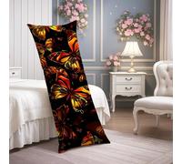 Butterfly Body Pillow Cover, Black and Orange Elegant Soft Velvet Lumbar Pillow Cover with Zipper, Long Body Pillows Case Decorative for Bed Couch Headboard 20x54 Inch