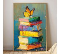 Butterfly Book Art Canvas Colorful Butterfly Picture Aesthetic Vintage Painting Trendy Books Prints Library Canvas Wall Art Colorful Abstract Posters Book Lover Artwork for Wall 16x24inch No Frame