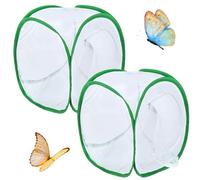 Butterfly Cage 2Pcs Butterfly Habitat Cage 12x12x12'' Foldable House Garden Pop-up Mesh Tent Net Caterpillars for Kit for Kids RaisingButterfly