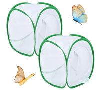 Butterfly Cage 2Pcs Insect Habitat Cage 12x12x12'' Foldable Butterfly House Garden Pop-up Mesh Tent Net Caterpillars for Insect Kit for Kids Raising Stick Insect Enclosure