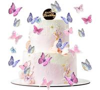 Butterfly Cake Decoration, 30Pcs Butterfly Cake Topper Mixed Size Butterfly Cupcake Picks Cake Decorations for Women Girls for Wedding Party Cake Wall Party Food Decorations (Colorful)
