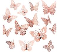 Butterfly Cake Decorations 36 Pcs Glitter 3D Butterflies Cupcake Toppers Rose Gold Hollow Cake Topper for Birthday Wedding Party Sticker Decoration