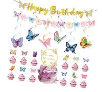 Butterfly Cake Toppers Set Party Supplies Hanging Swirls Colorful Banners Paper Texture For Creative Butterfly Dessert